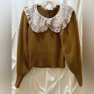 Zara Vintage Ruffle Floral Print Sweater
